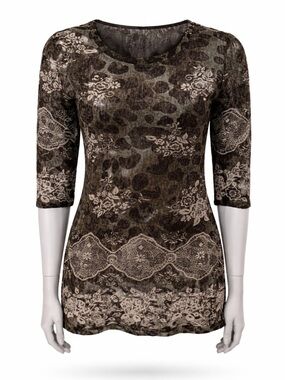 Cativa Leopard Floral Top Sheer Knit Size Small